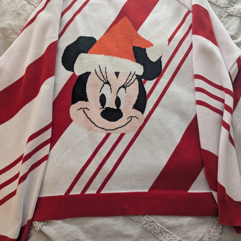 Disney Red and White Crew Neck Sweater with Minnie Mouse
